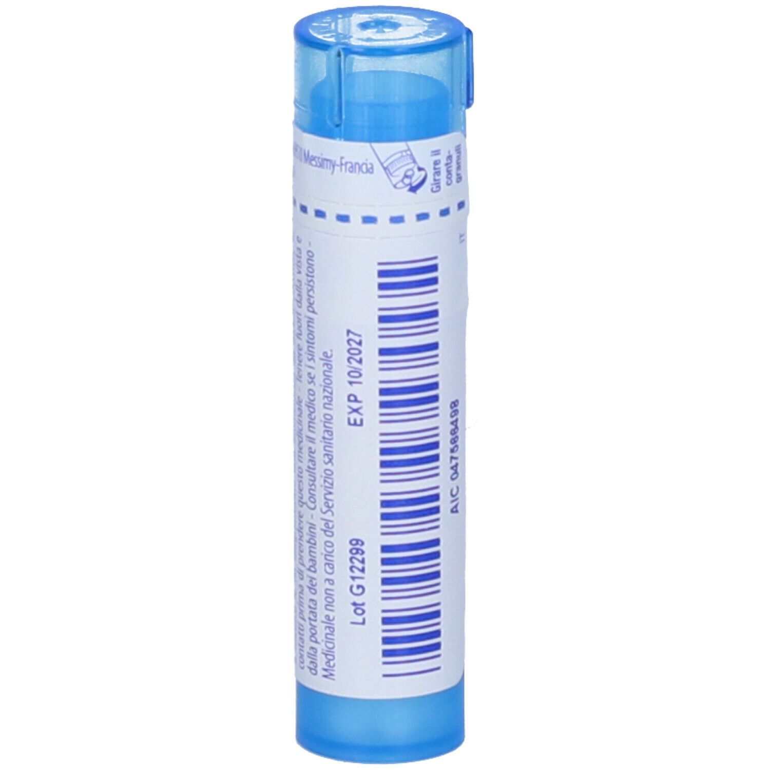 Tubo blu con scritta bianca. Scritta: Capsicum, 9 ch, EXP 10/2027.