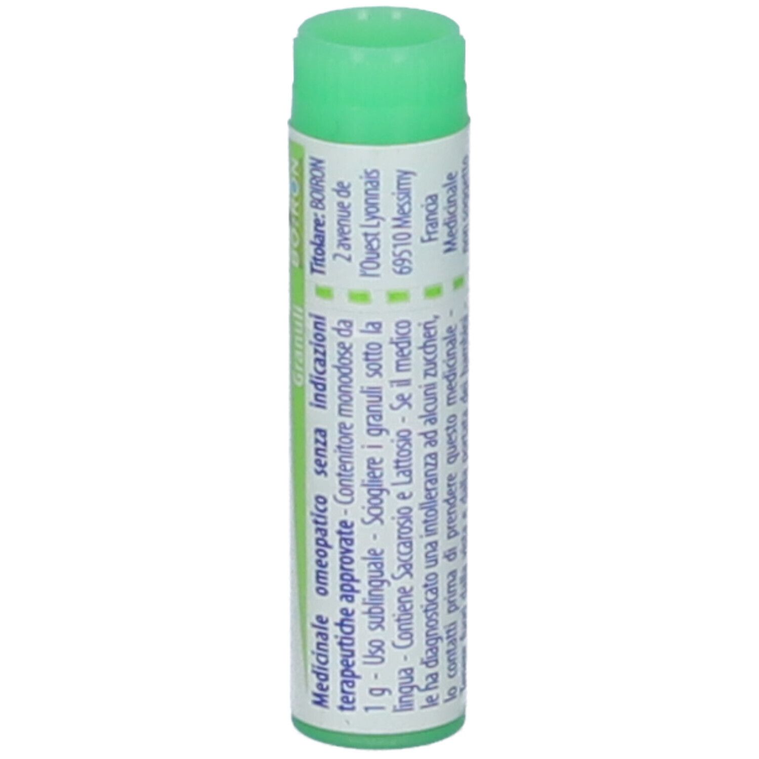 Contenitore cilindrico Allium cepa 200 ch Granuli. Confezione verde e bianca con informazioni e logo BOIRON.