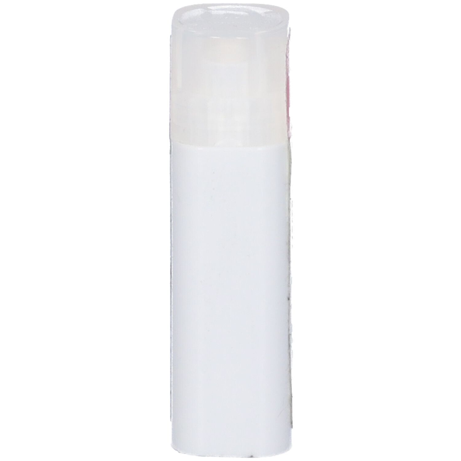 Flacone cilindrico bianco con coperchio trasparente.