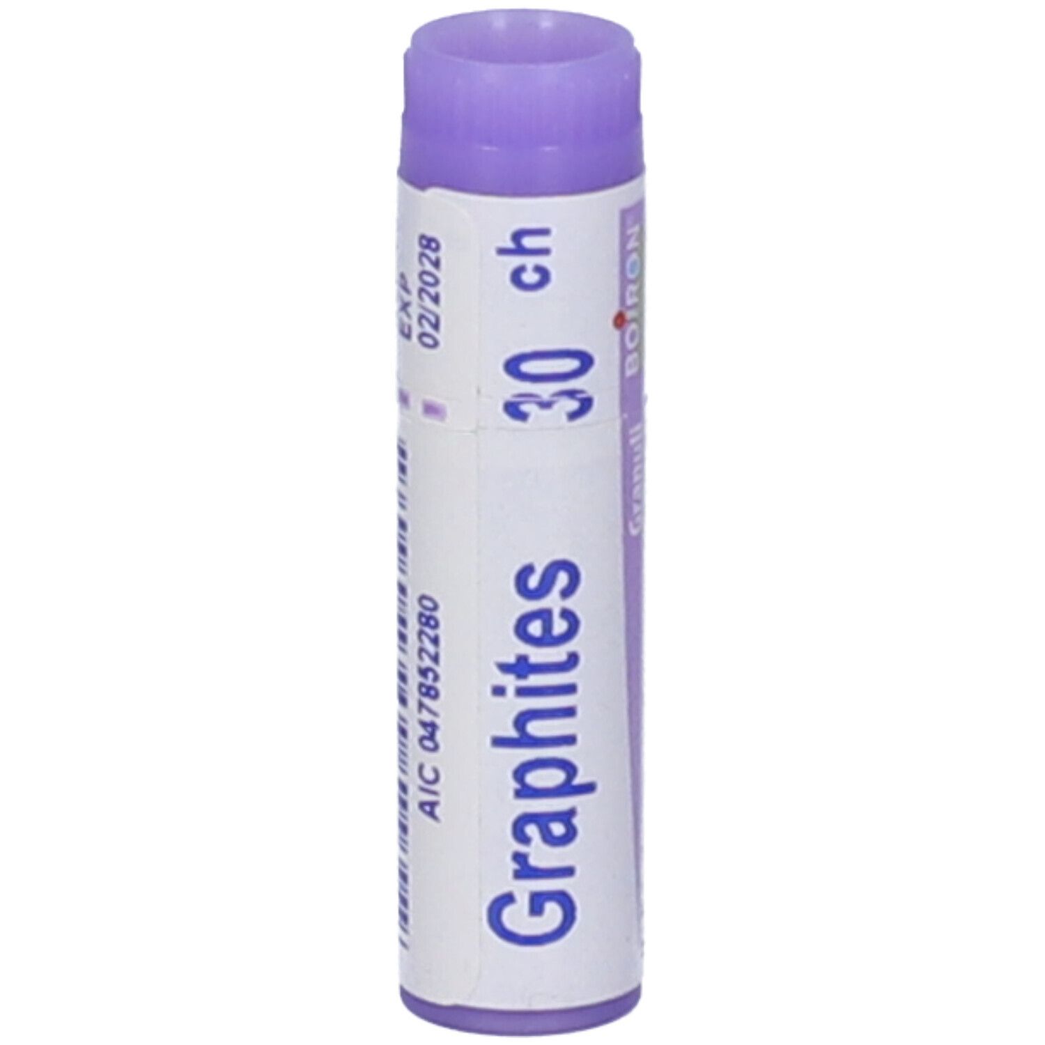 Tubo cilindrico Graphites 30 ch, logo Boiron, scadenza 02/2028.