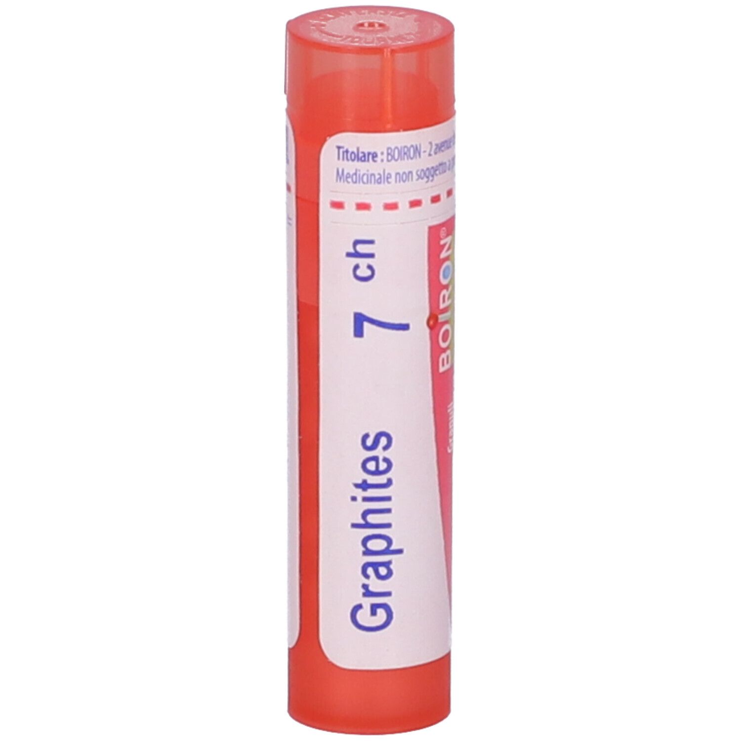 Confezione cilindrica rossa con Graphites 7 ch e logo BOIRON. Scritta Granuli.