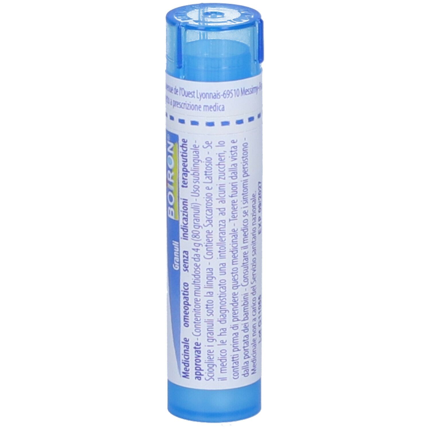 Confezione cilindrica blu. Scritta: Graphites 9 ch, BOIRON. Informazioni aggiuntive.