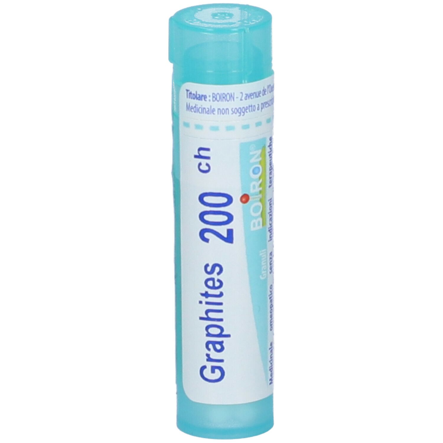 Confezione cilindrica con "Graphites 200 ch" e logo Boiron. Granuli.
