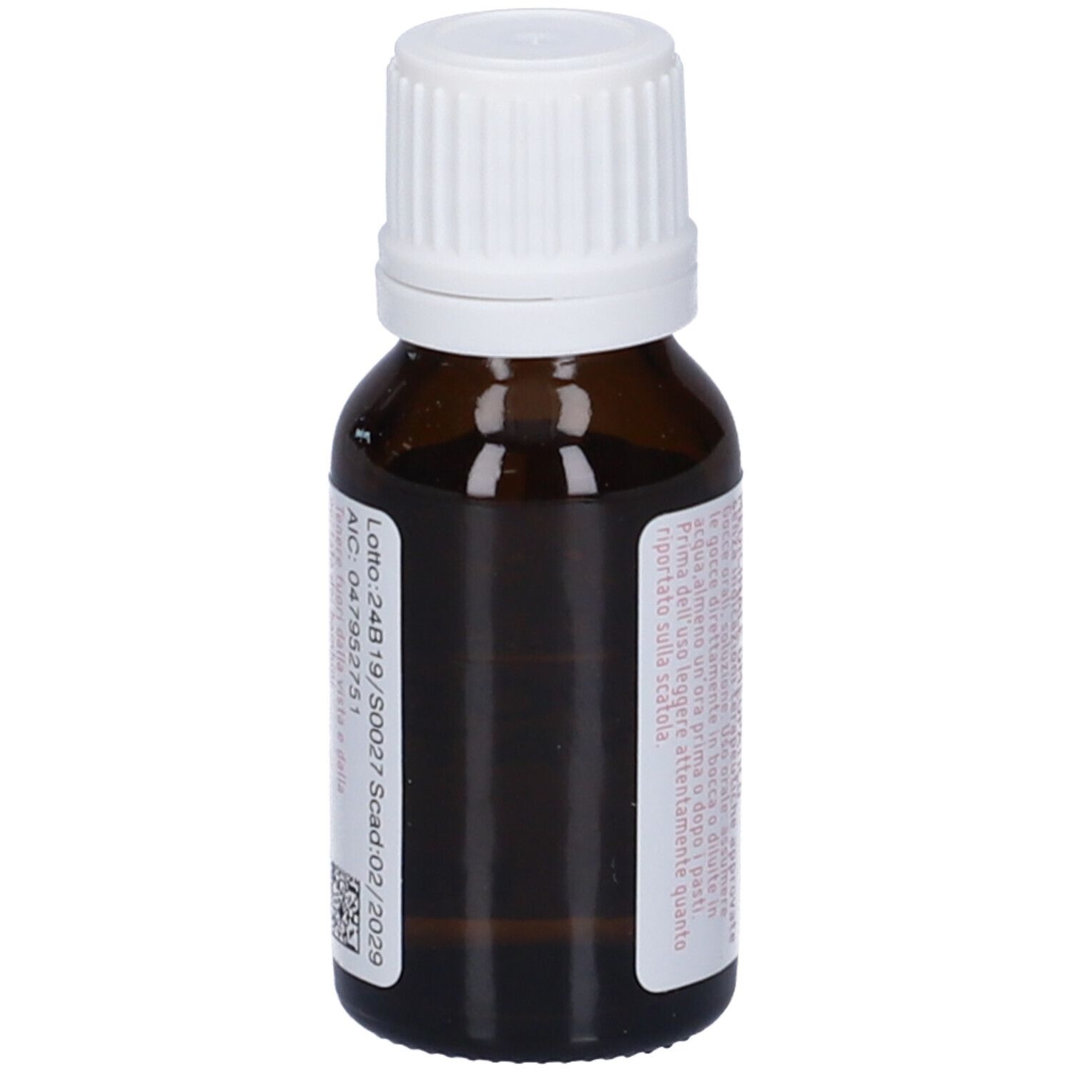 Flacone in vetro ambrato con tappo a vite bianco, 10 ml, Lycopodium Clavatum 18 LM.