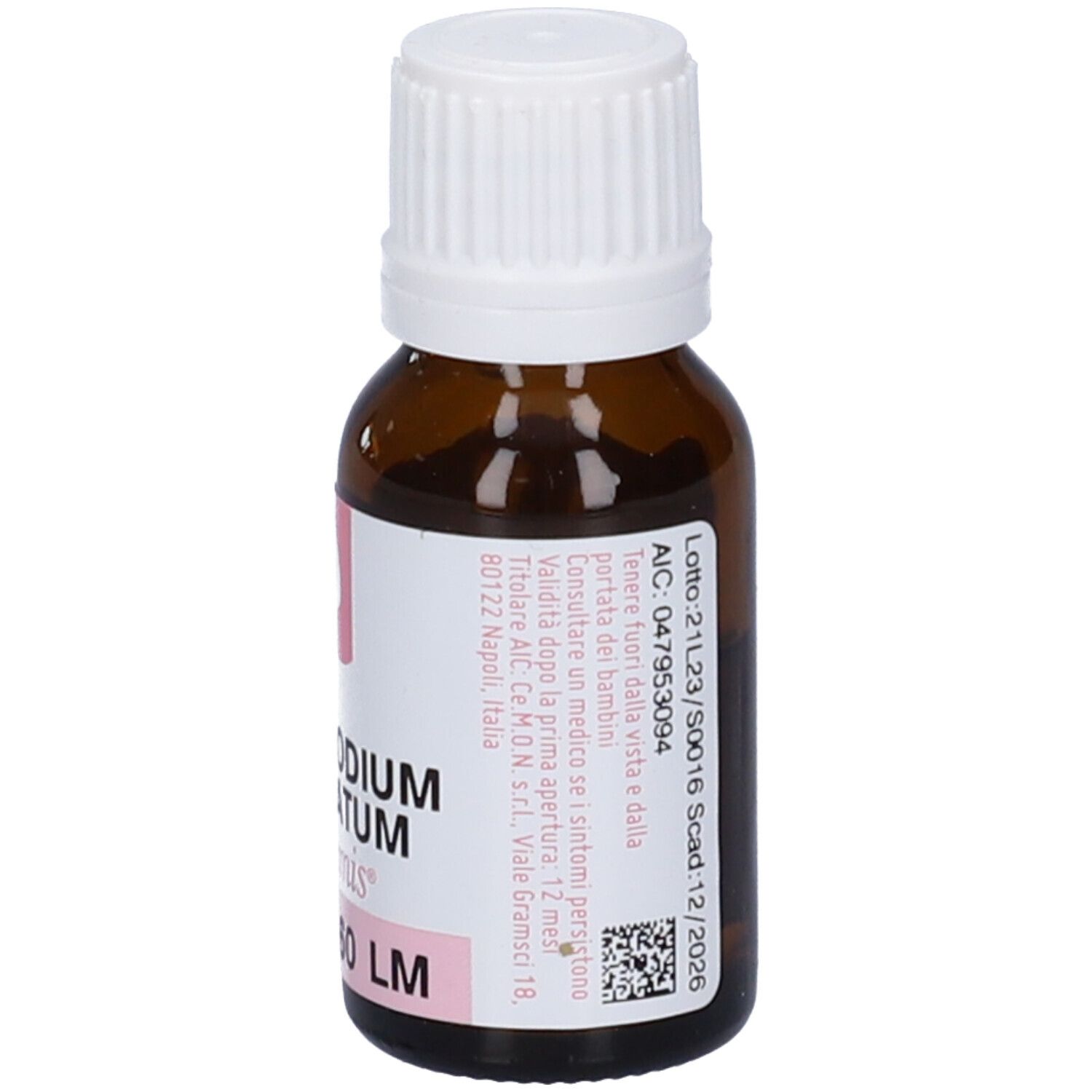 Flacone di vetro marrone con tappo bianco. L'etichetta riporta "LYCOPODIUM CLAVATUM dynamis 60 LM".