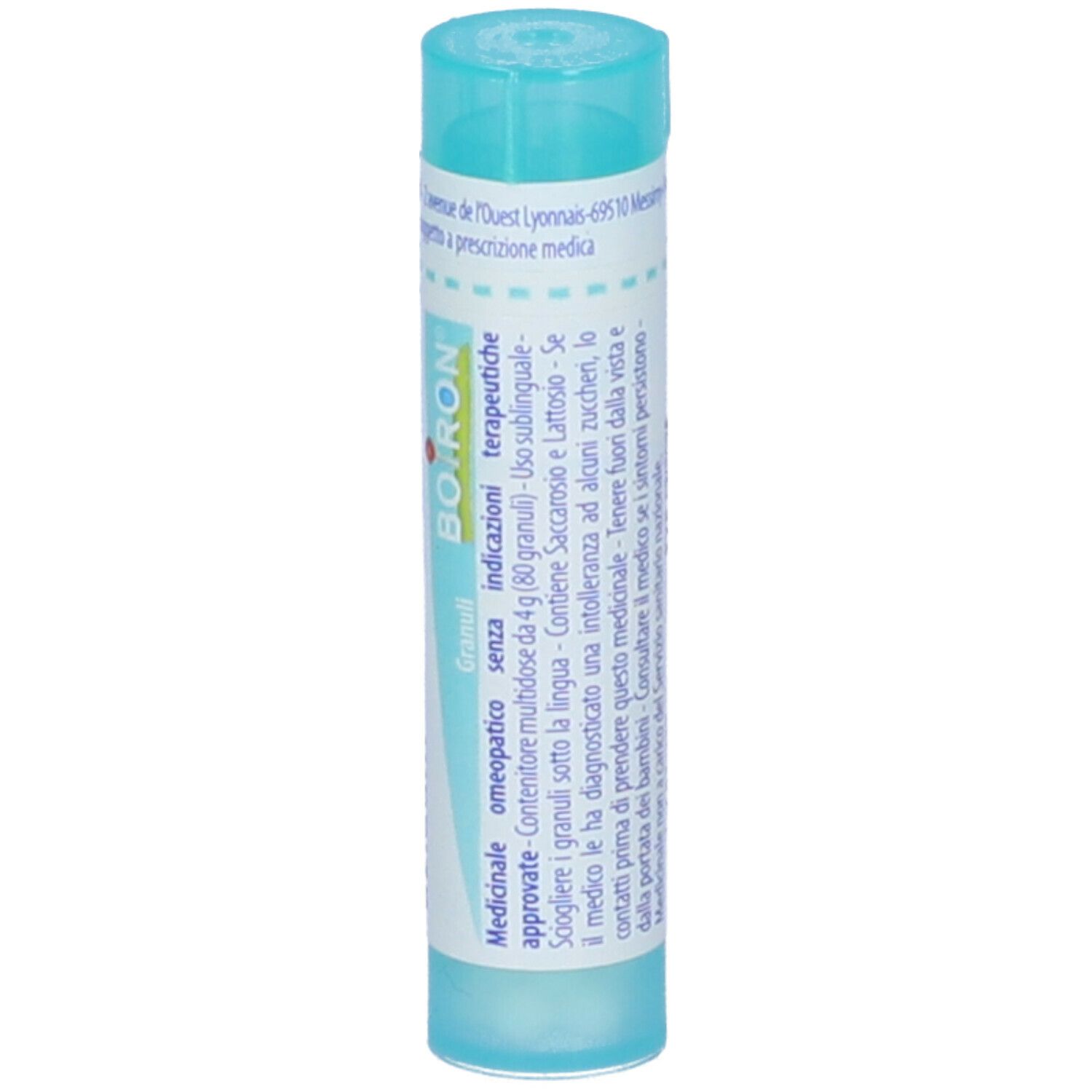 Confezione cilindrica blu. Scritta: Phosphoricum acidum 6 ch, BOIRON. Con tappo blu. Granuli.