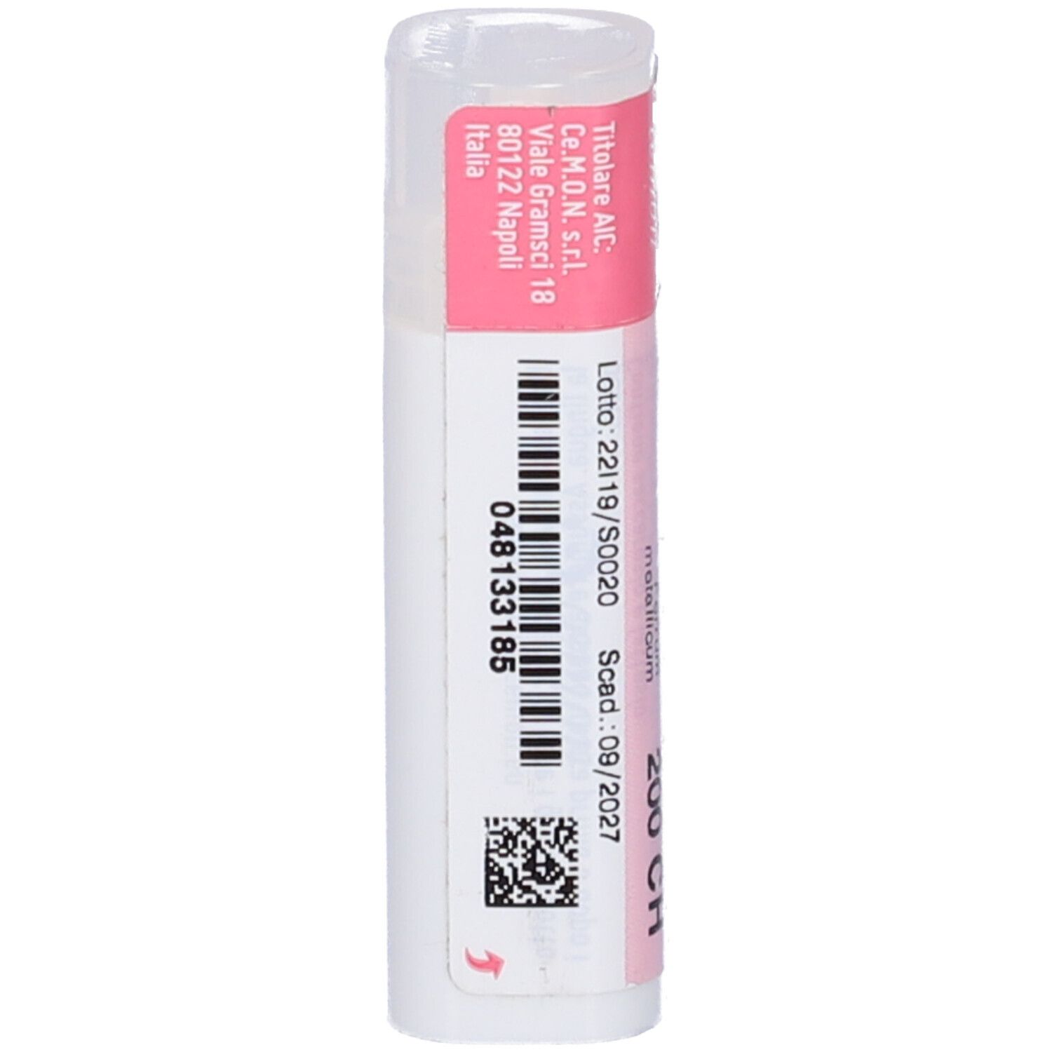 Flacone cilindrico con etichetta. Testo: "FERRUM METALLICUM 200 CH dynamis".