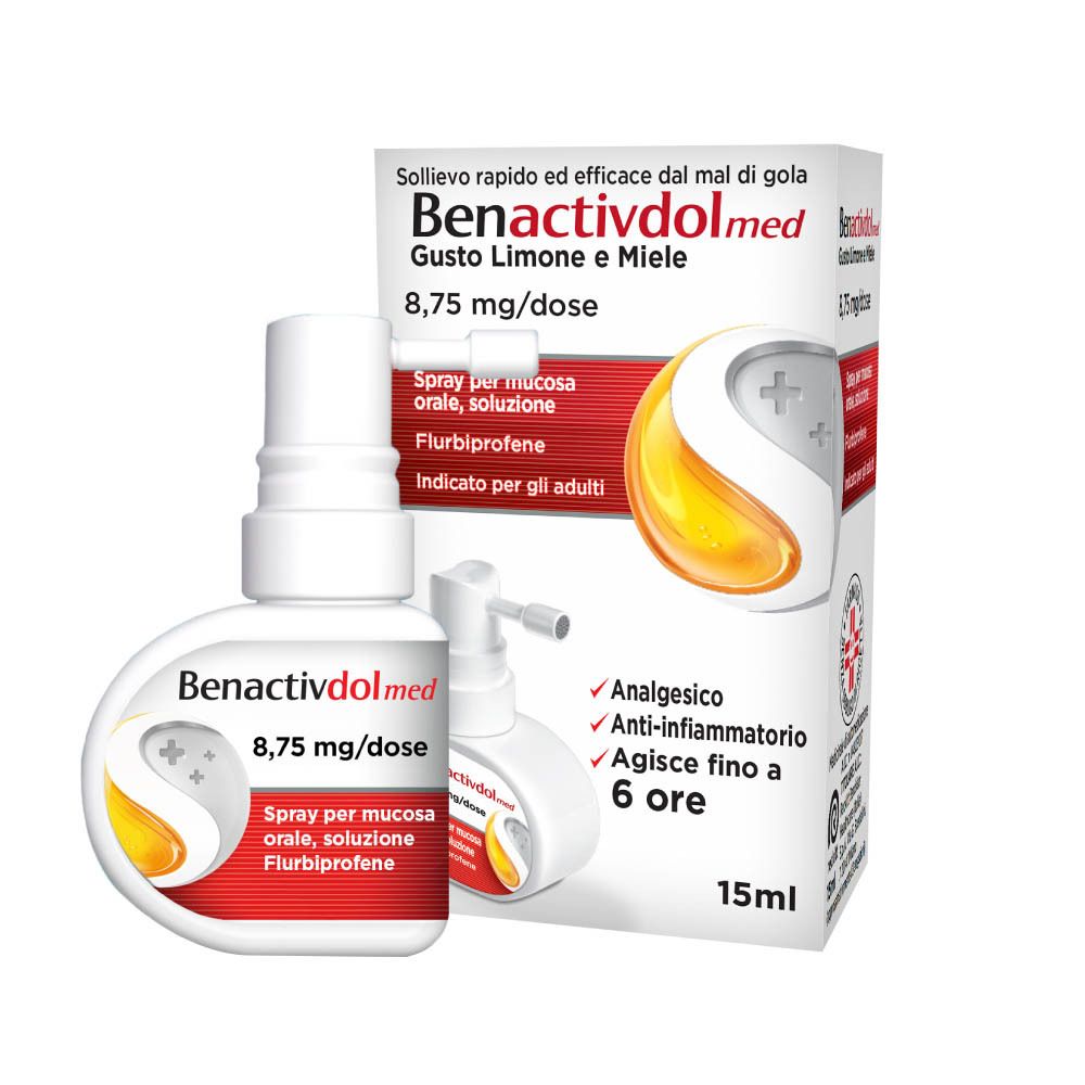 Benactivdolmed Gola Spray Gusto Limone e Miele Indicato Per Mal di Gola 15 ml