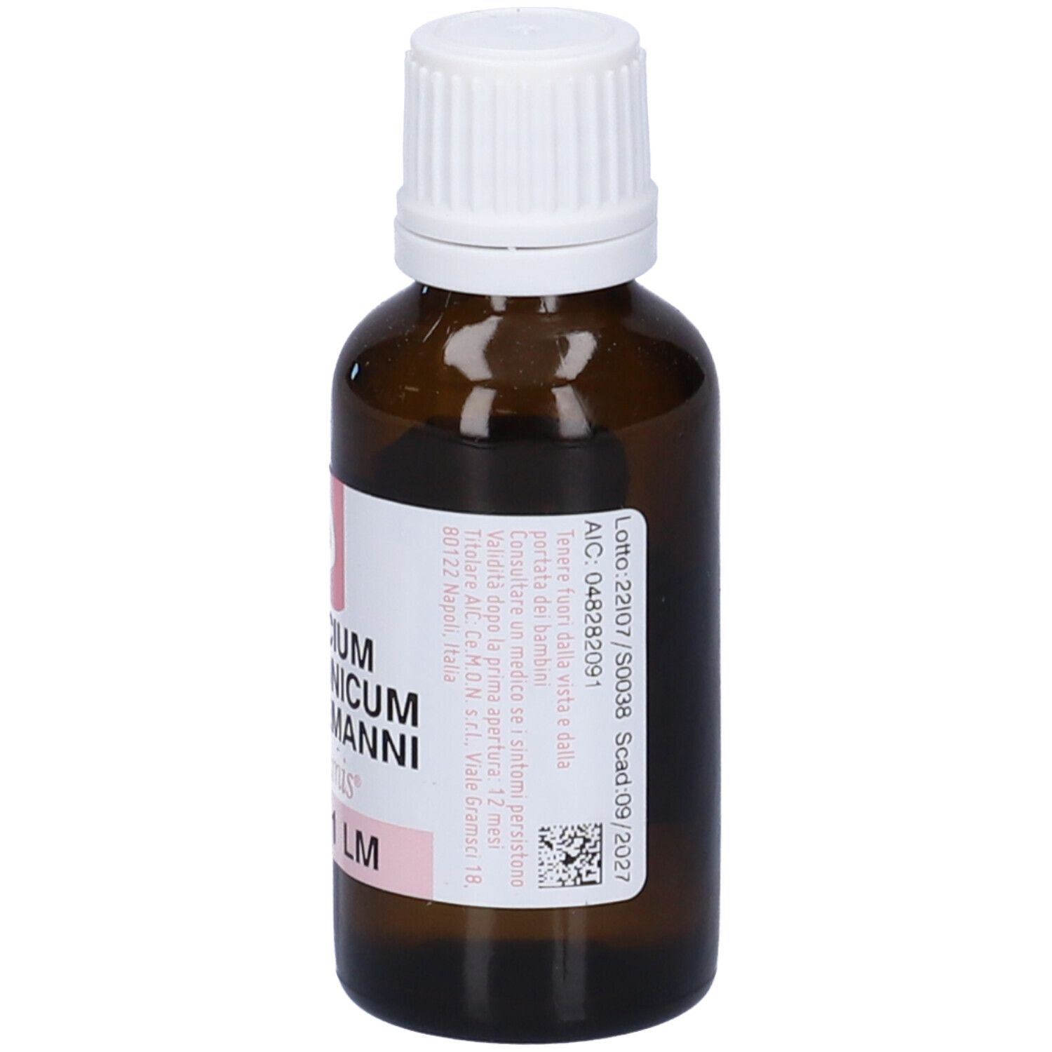 Flacone di vetro marrone con tappo bianco. L'etichetta riporta "CALCIUM CARBONICUM HAHNEMANNI 1 LM" e "dynamis".