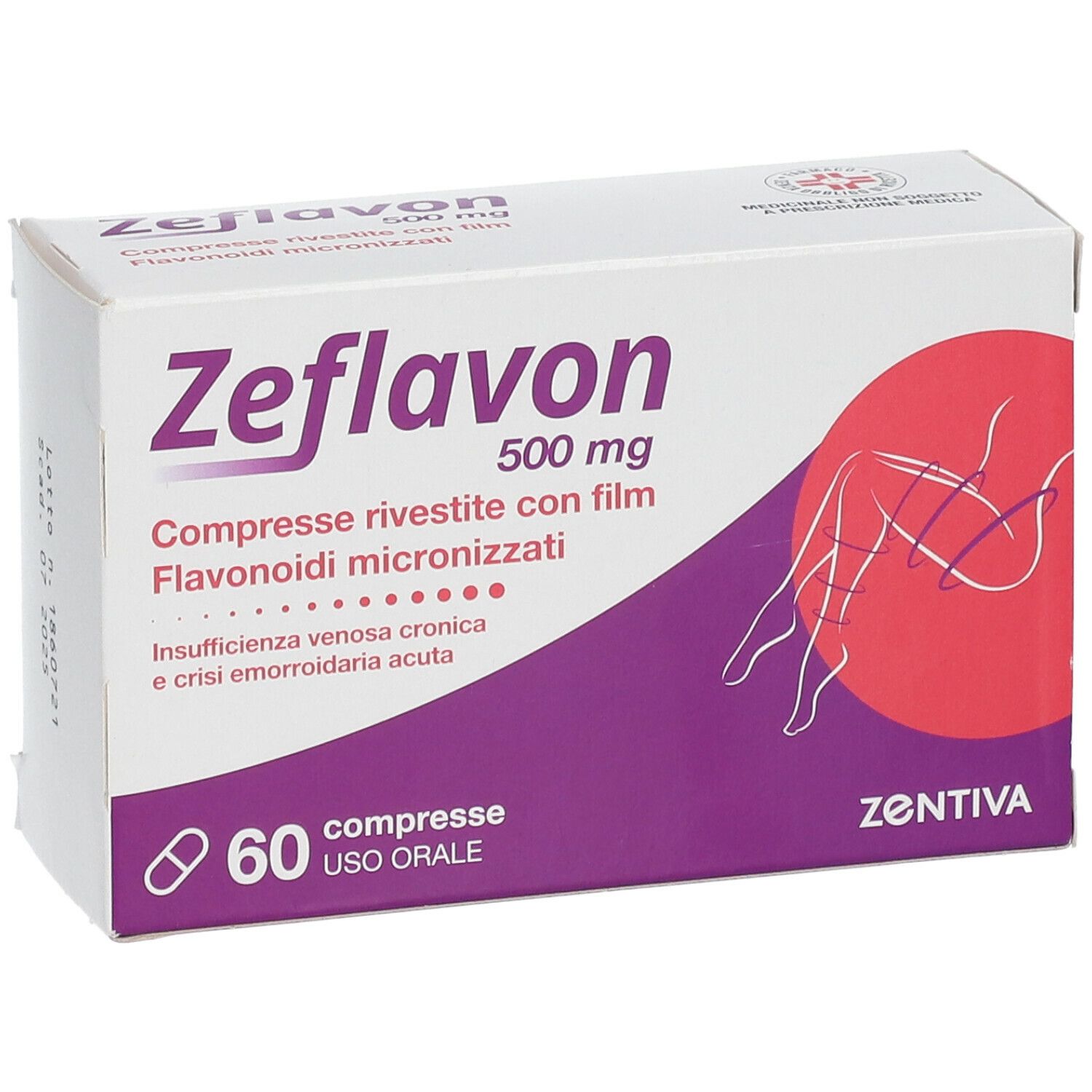 Scatola Zeflavon 500 mg, vista frontale. Contiene 60 compresse. Con informazioni sui flavonoidi.
