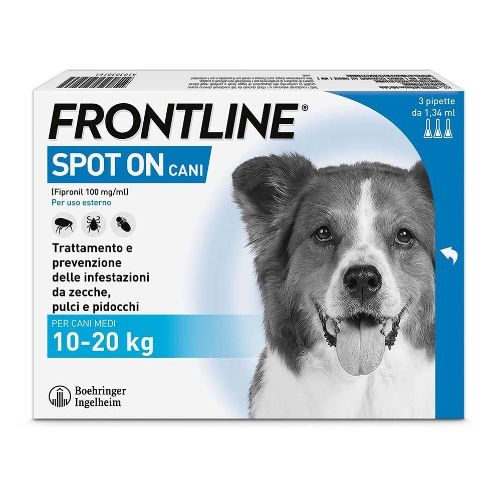 Frontline Spot On Cani x3 Pipette, Antiparassitario Per Cani (10-20Kg) Contro Pulci, Zecche E Pidocchi
