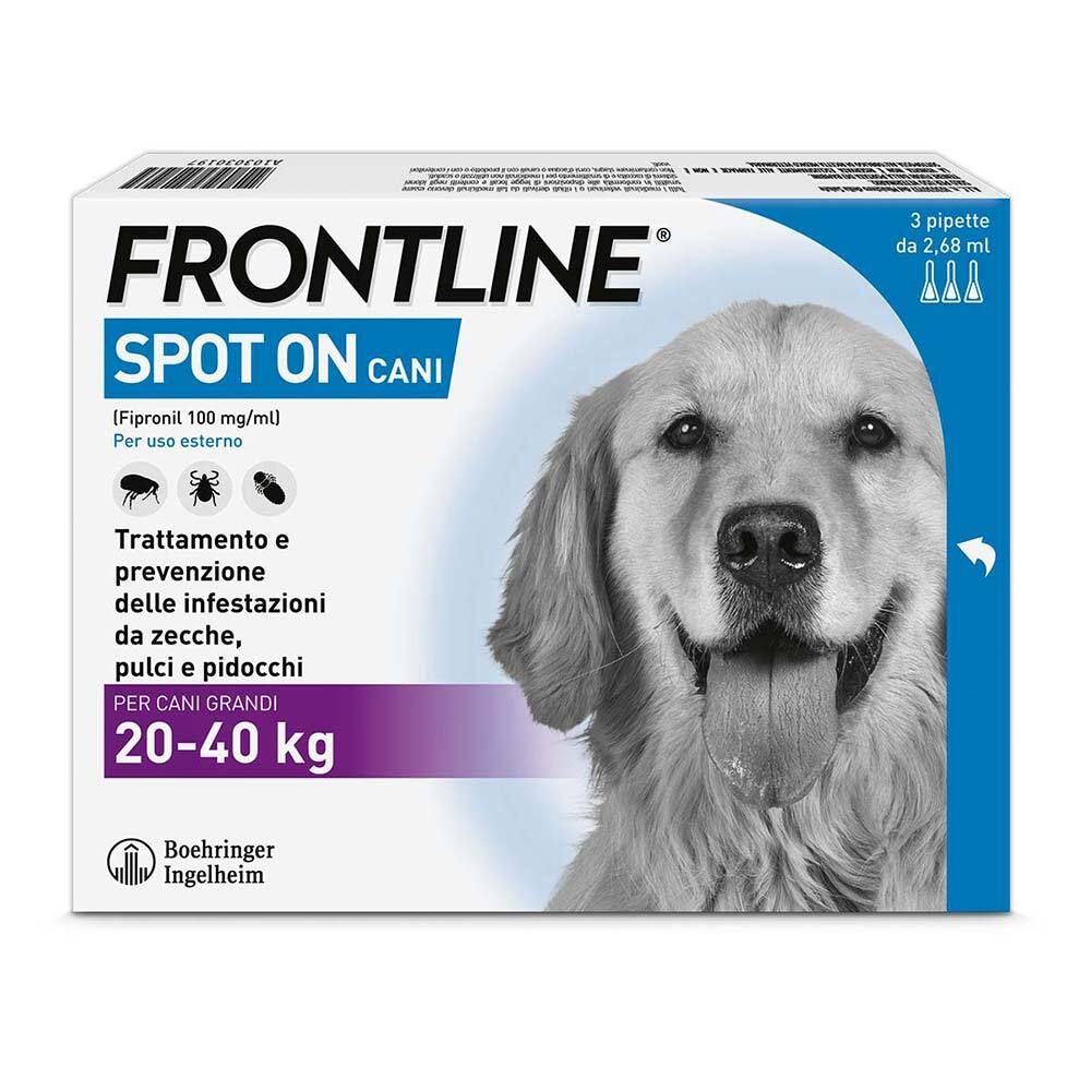 Frontline Spot On Cani x3 Pipette, Antiparassitario Per Cani (20-40Kg) Contro Pulci, Zecche E Pidocchi