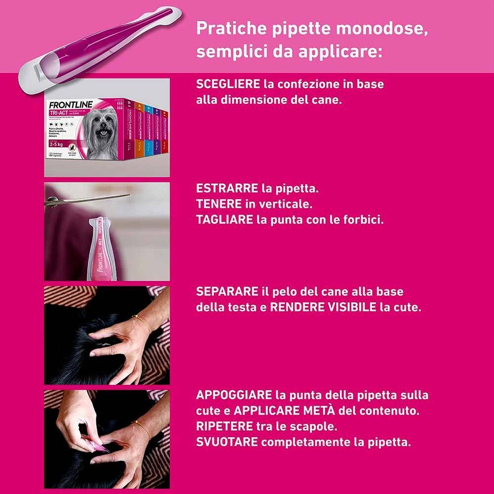 Istruzioni per l'uso. Illustrazioni per l'applicazione della pipetta. Sfondo rosa. Testo.