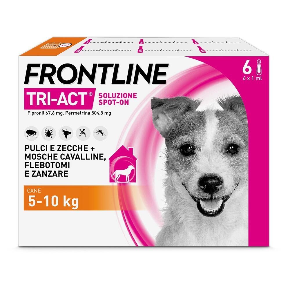 Frontline Tri-Act x6 Pipette, Antiparassitario Per Cani (5-10Kg) Contro Parassiti E Insetti Volanti