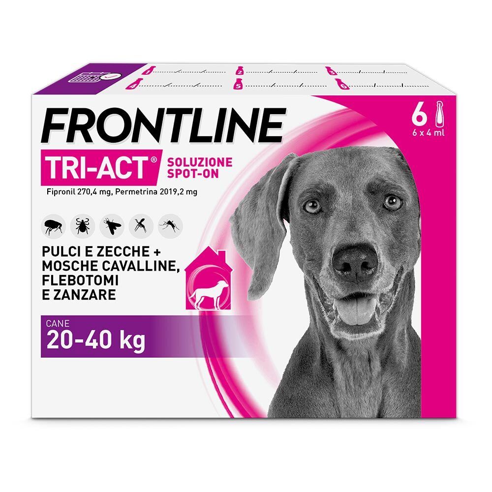 Frontline Tri-Act x6 Pipette, Antiparassitario Per Cani (20-40Kg) Contro Parassiti E Insetti Volanti