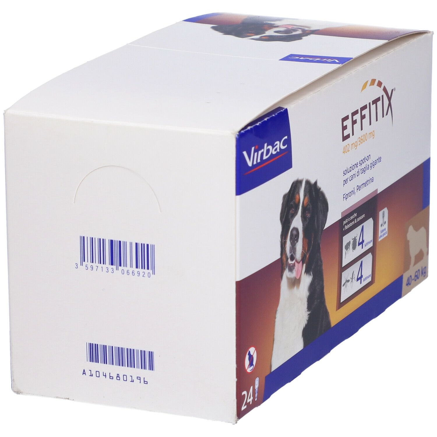 Confezione EFFITIX. Contiene 24 pipette. Codice a barre e codice prodotto visibili.