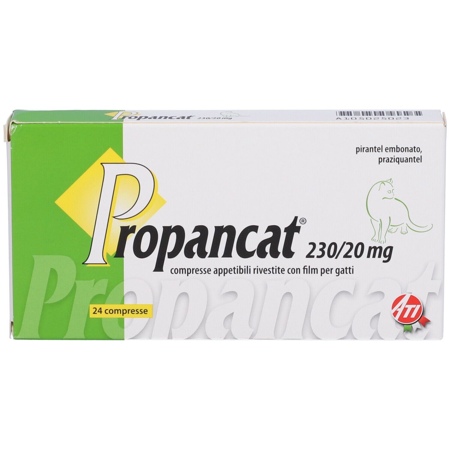 Scatola "Propancat 230/20 mg" per gatti. Vista frontale con nome del prodotto e dosaggio.