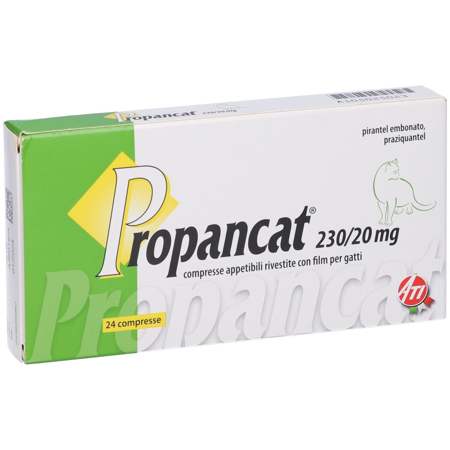 Scatola "Propancat 230/20 mg" per gatti. Vista frontale con nome del prodotto e dosaggio.