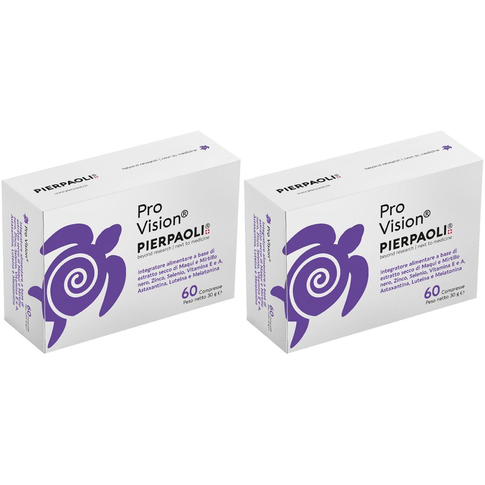 Due scatole bianche con logo viola e scritta Pro Vision Pierpaoli. Scritta: 60 compresse.