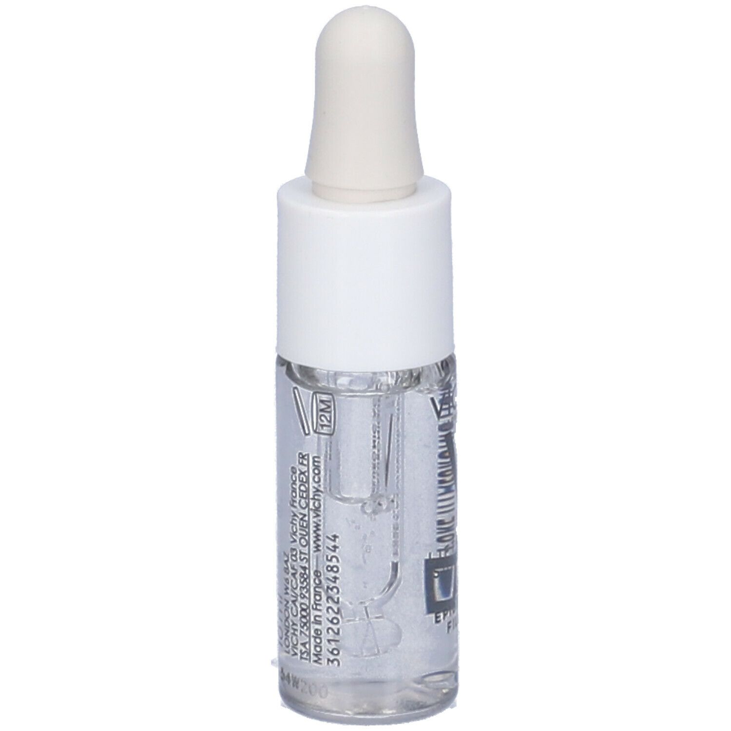 Flacone trasparente con tappo e pipetta bianchi. Scritte: 12M. Ingredienti visibili.