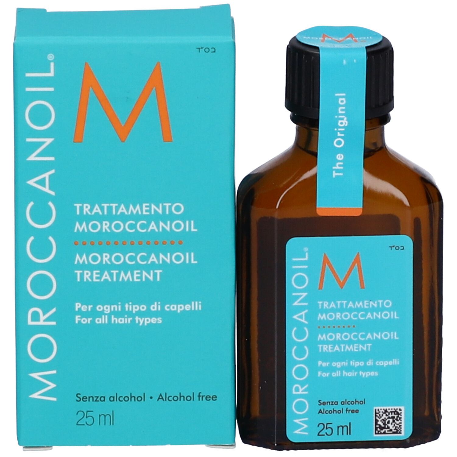 Prodotto e confezione. Flacone e scatola con sfondo blu e scritta bianca.