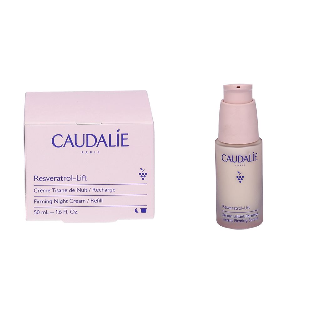Due prodotti cosmetici. A sinistra, scatola rosa con scritta CAUDALIE. A destra, flacone rosa con dosatore a pompa.