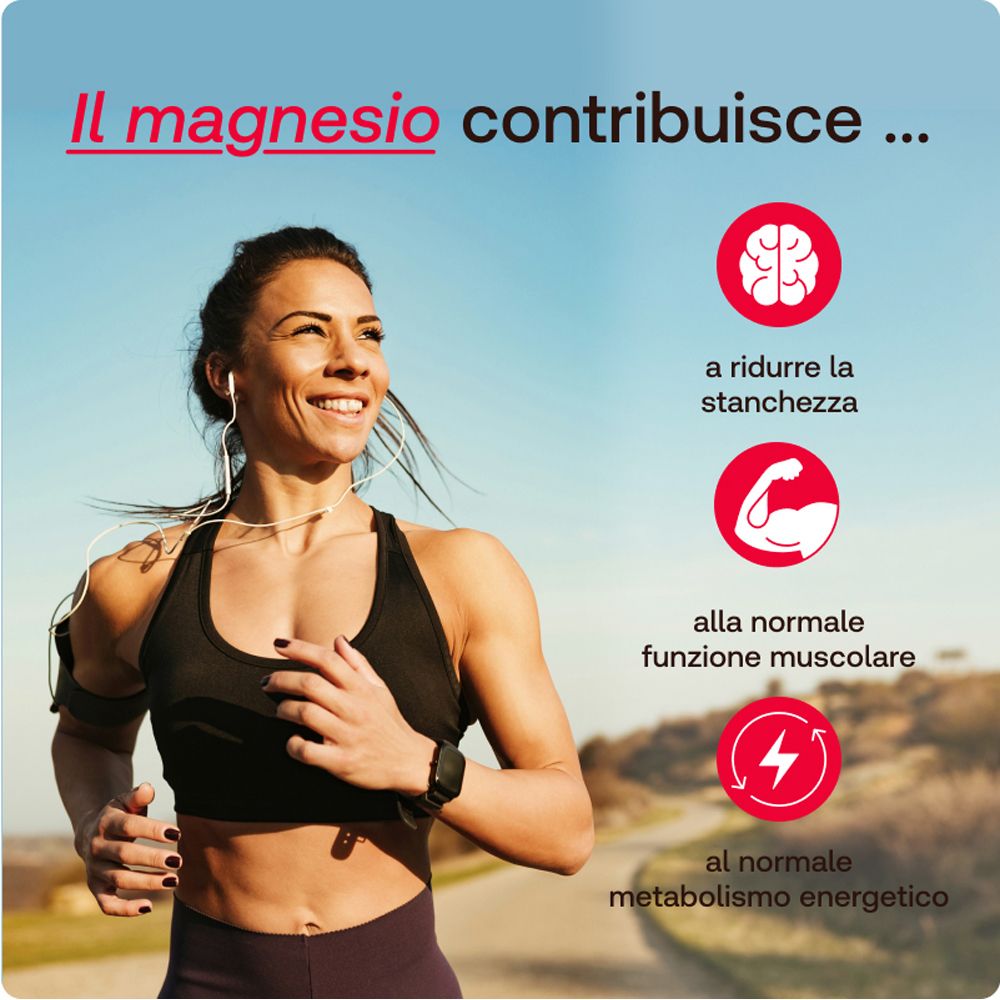 Corridora all'aperto. Grafici che mostrano i benefici: riduce la stanchezza, supporta i muscoli e il metabolismo.
