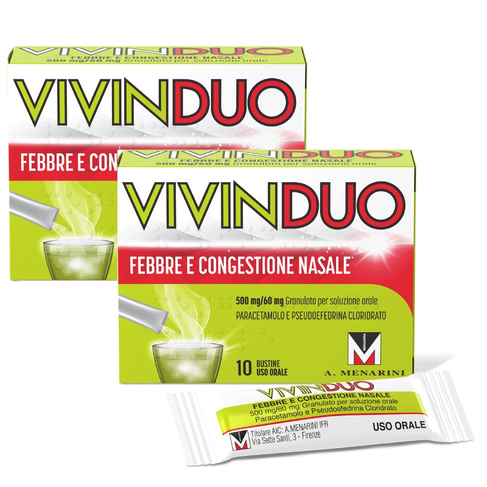 Image of VivinDuo Febbre e Congestione Nasale, con Paracetamolo, 10 Bustine Set da 2