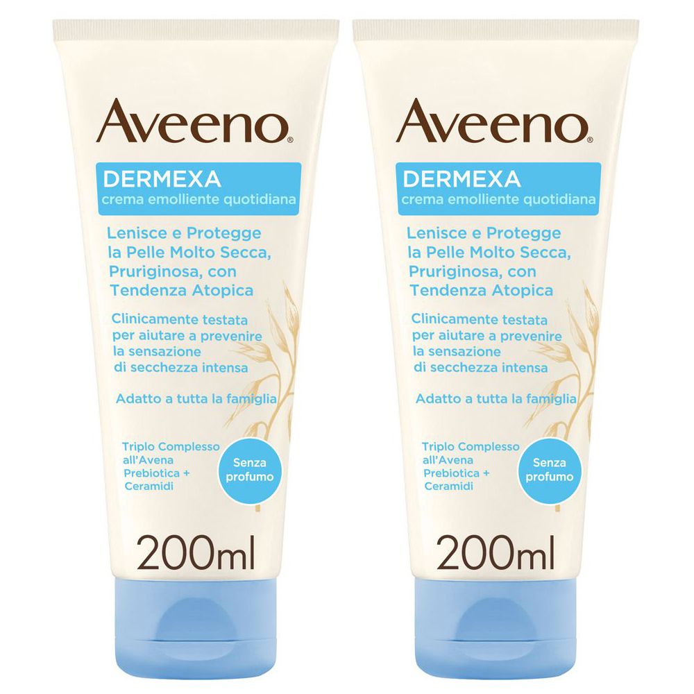 Aveeno Dermexa Crema Idratante Per Pelle Molto Secca e con Prurito, adatto per pelle con tendenza atopica e soggetta a eczema, Senza Profumo 200 ml Set da 2