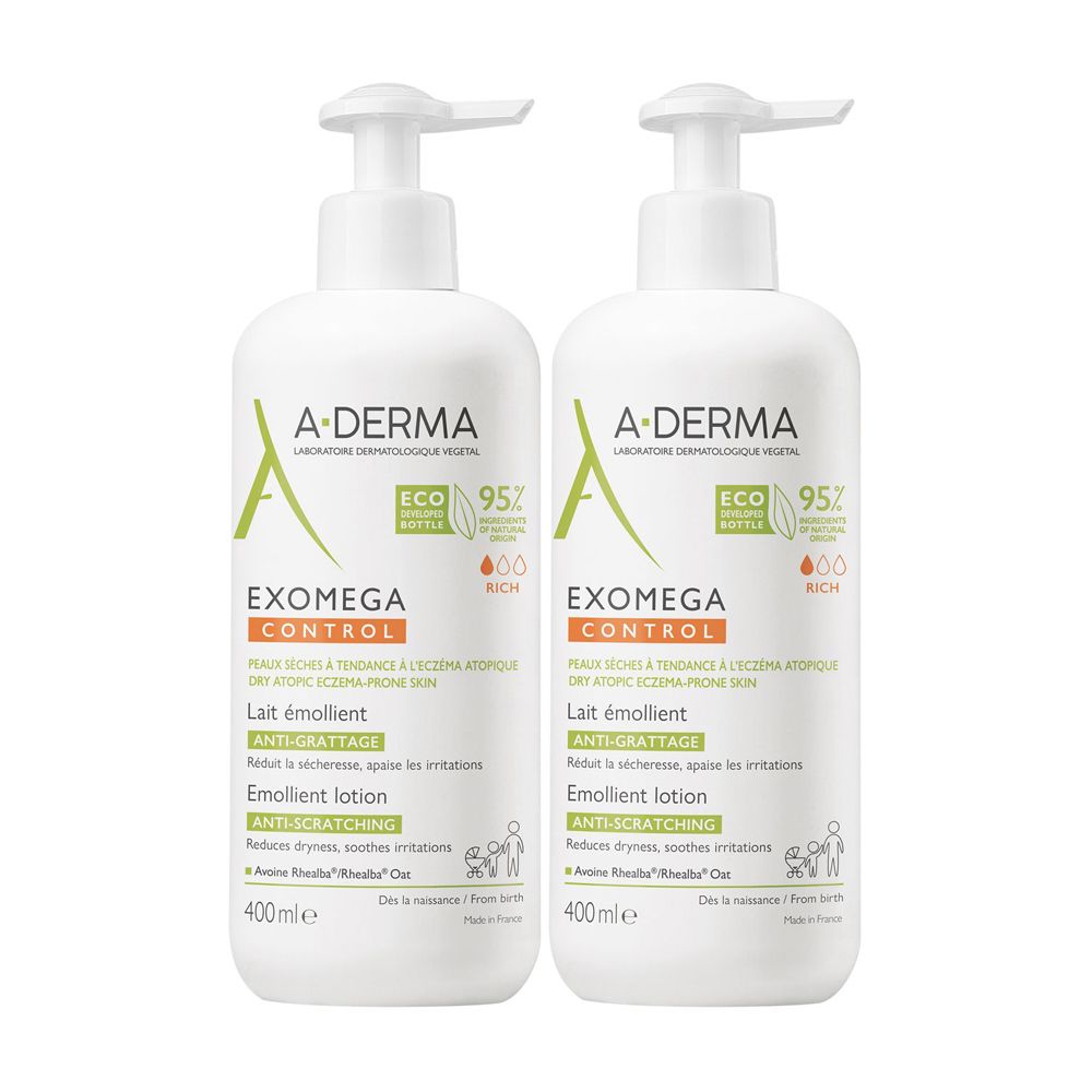 A-Derma, Lozione Emolliente anti-grattage - Exomega Control Set da 2