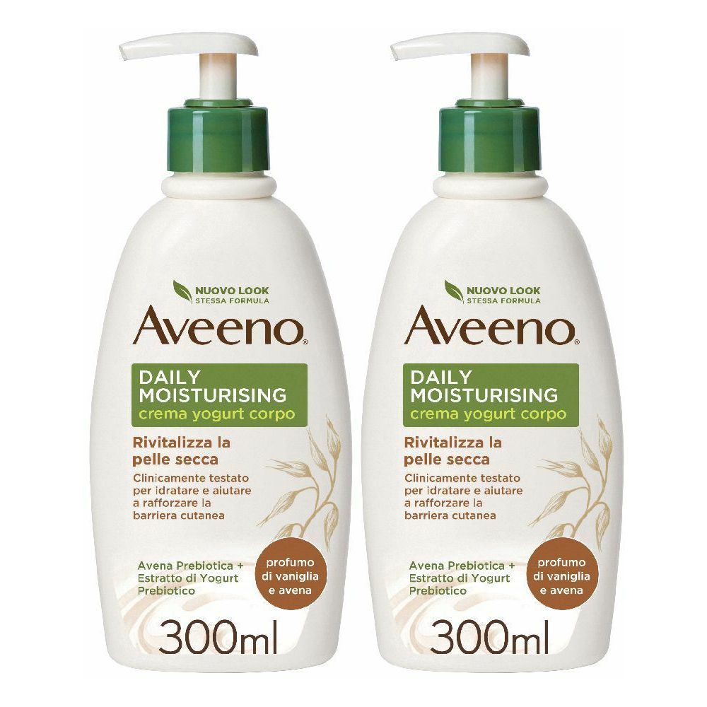Aveeno Crema Corpo Idratante per Pelle Secca e Normale, Yogurt Vaniglia e Avena 300 ml Set da 2