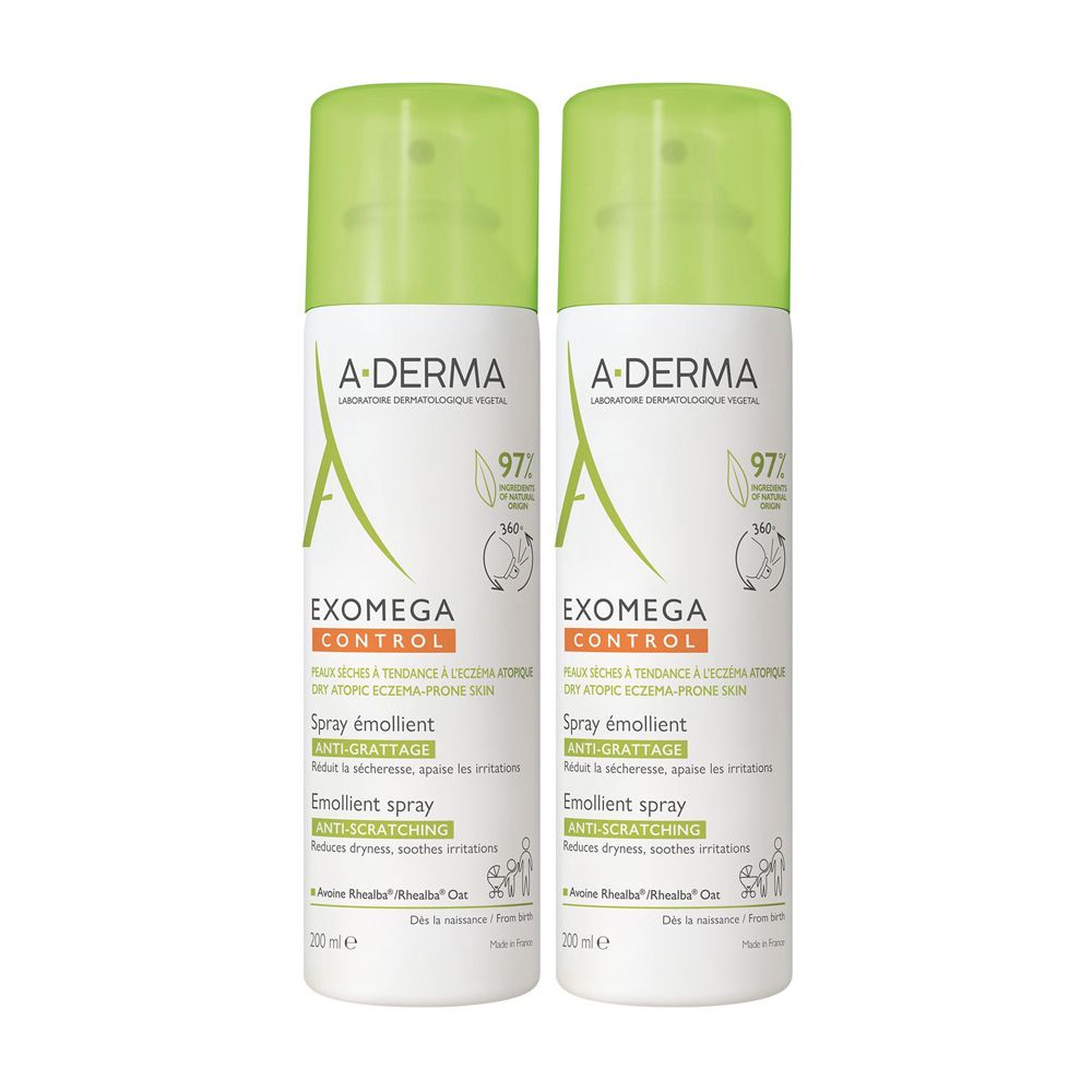 A-Derma, Spray Emolliente anti-grattage - Exomega Control Set da 2
