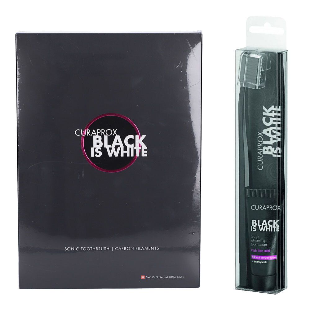 Curaprox Black Is White Hydrosonic Spazzolino Elettrico + Set Spazzolino+Dentifricio