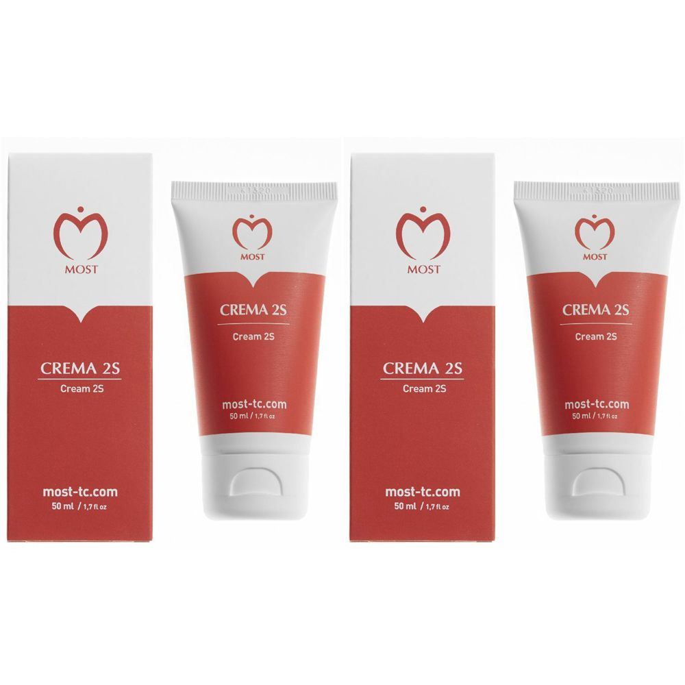 Due tubi e due scatole di crema. Sui tubi e sulle scatole è scritto "CREMA 2S" e "MOST".