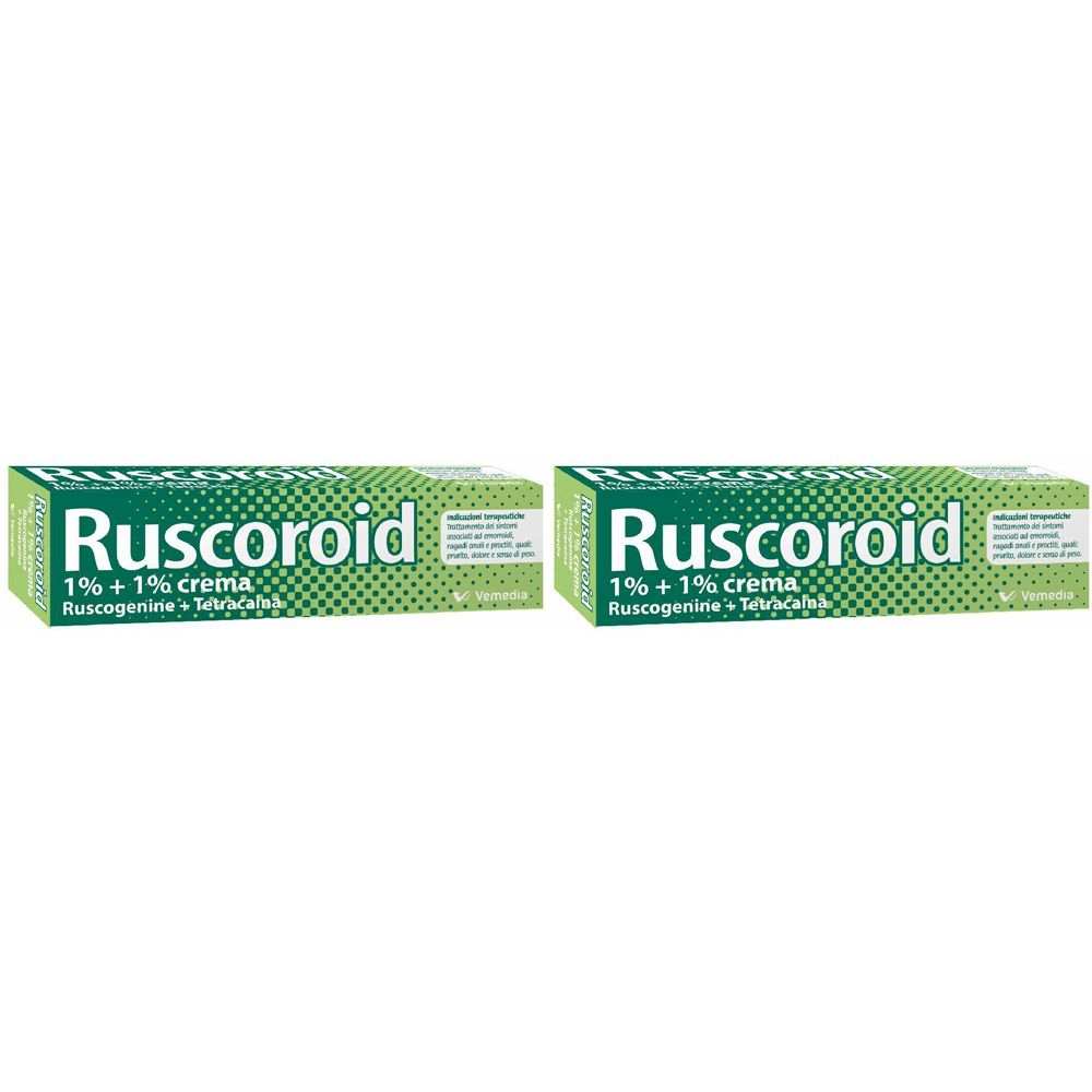 Ruscoroid 10mg/g + 10mg/g Crema Rettale per Emorroidi 40gr Set da 2