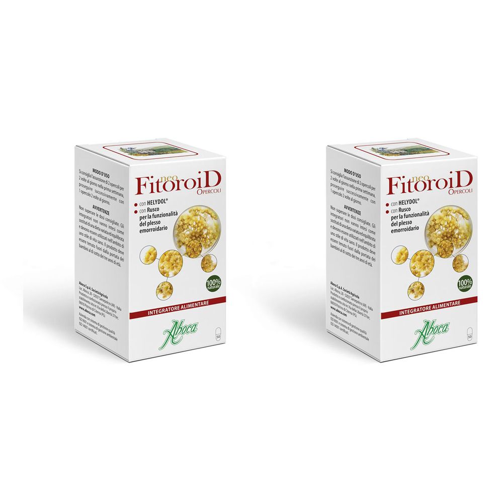 Due scatole bianche con la scritta "Fitoroid Opercoli". Sulle confezioni sono presenti loghi e informazioni sul prodotto.