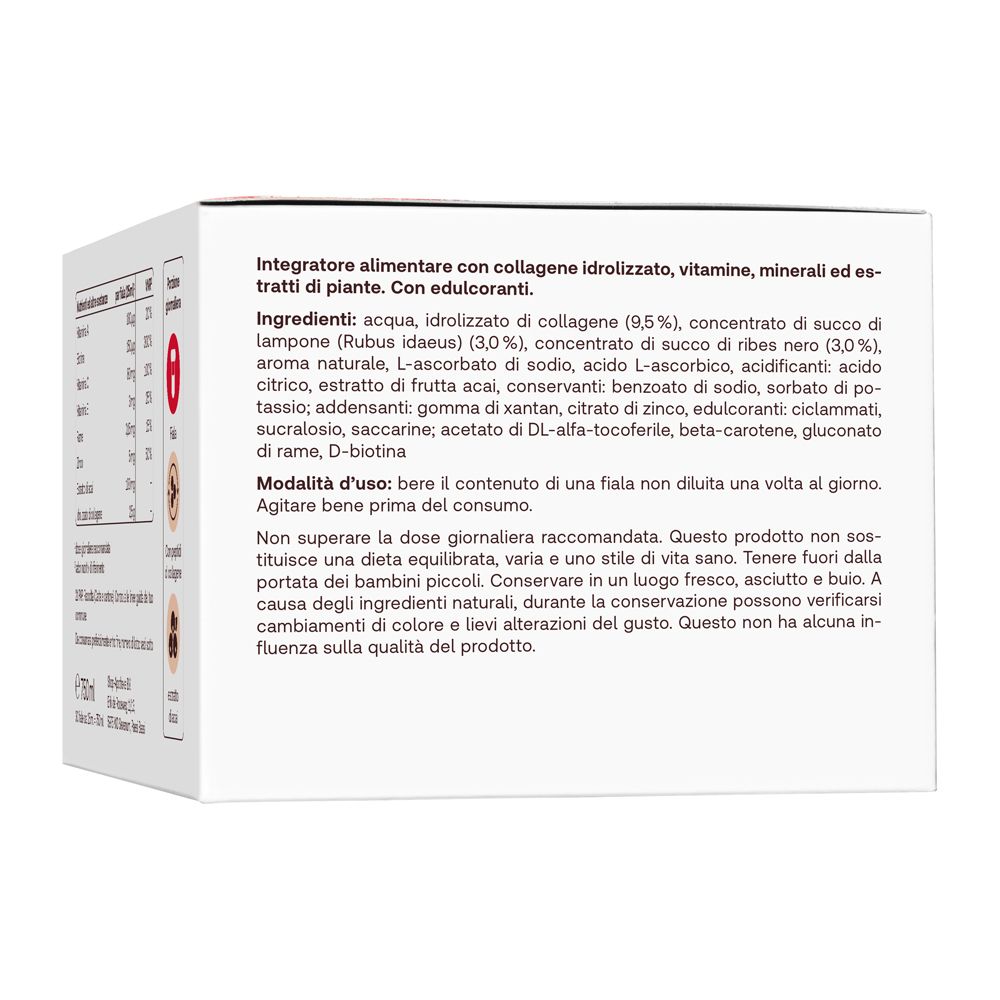 Retro della confezione di Redcare Collagene da bere. Testo in italiano.