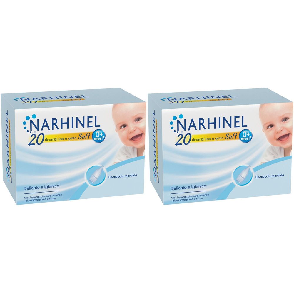 Narhinel 20 Ricariche Usa e Getta Soft Aspiratore Nasale Set da 2