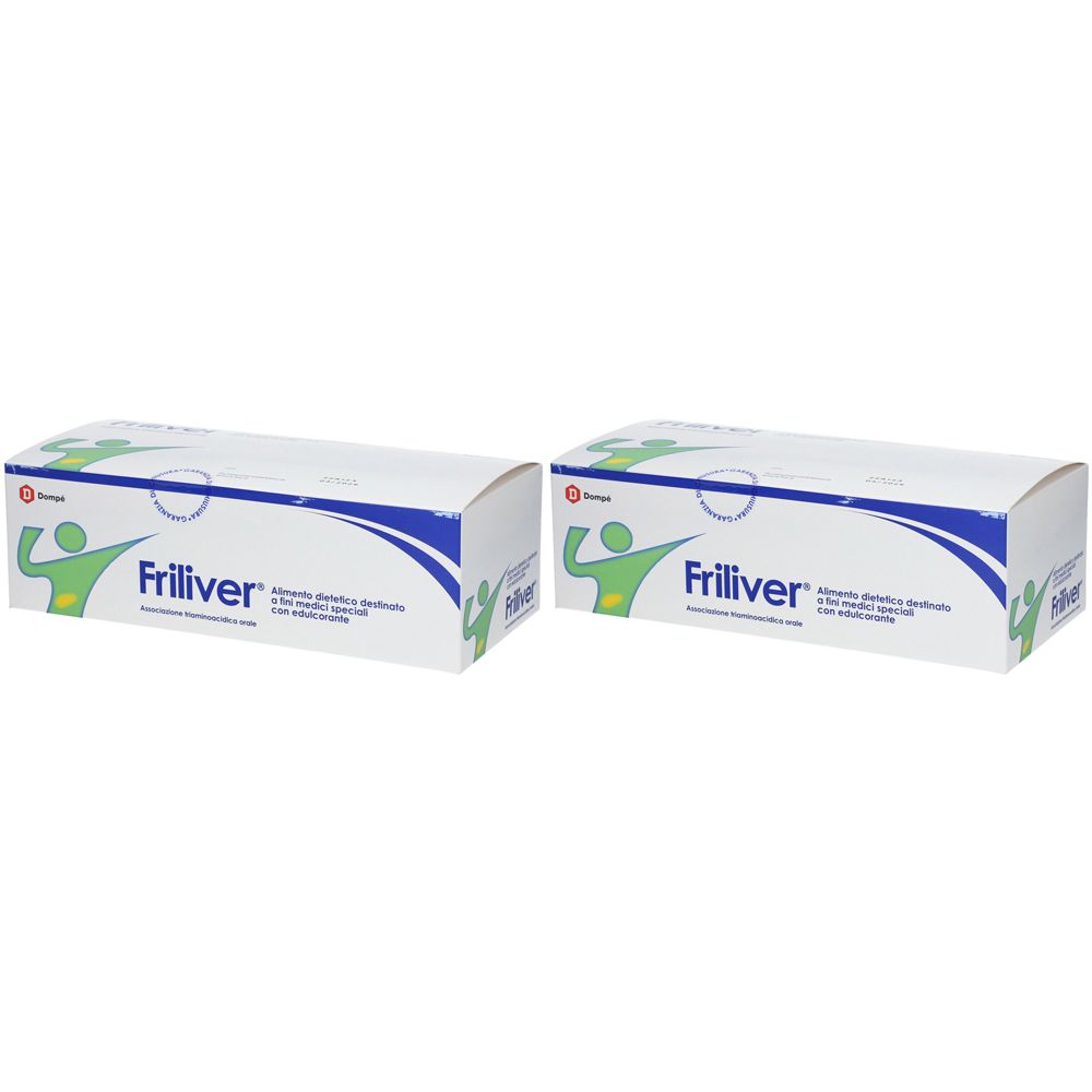 Due scatole bianche con design blu e verde. Scritta "Friliver".