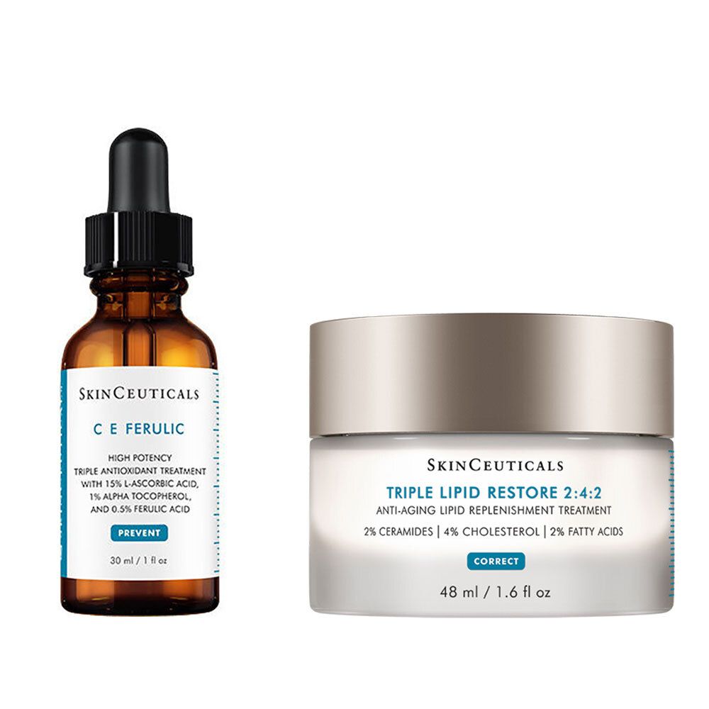 SkinCeuticals Set C E Ferulic Siero Viso Antiossidante con Vitamina C ed E + Triple Lipid Restore 2:4:2 Crema Anti-Età Relipidante e Nutriente