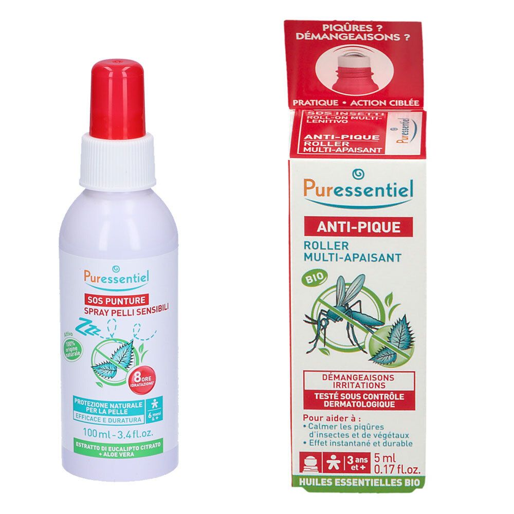 Puressentiel Set SoS Punture Spray Pelli Sensibili +SoS Insetti Roller Multi-Lenitivo