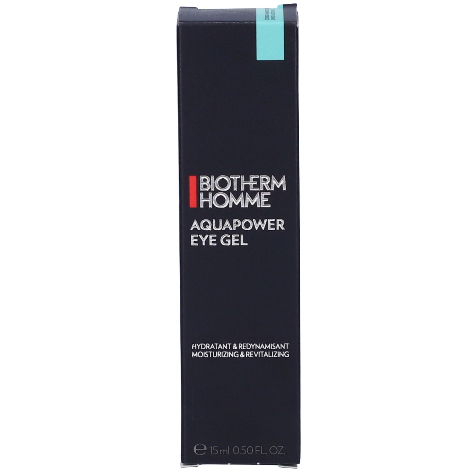 Confezione nera con logo BIOTHERM HOMME e nome del prodotto. Scritta AQUAPOWER EYE GEL.