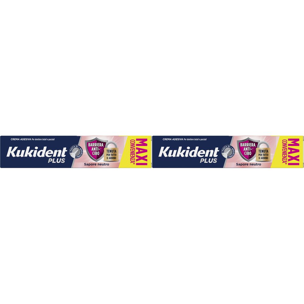 Kukident Plus Barriera Anti-Cibo Crema Adesiva Dentiere Totali e Parziali Sapore Neutro 57 ml