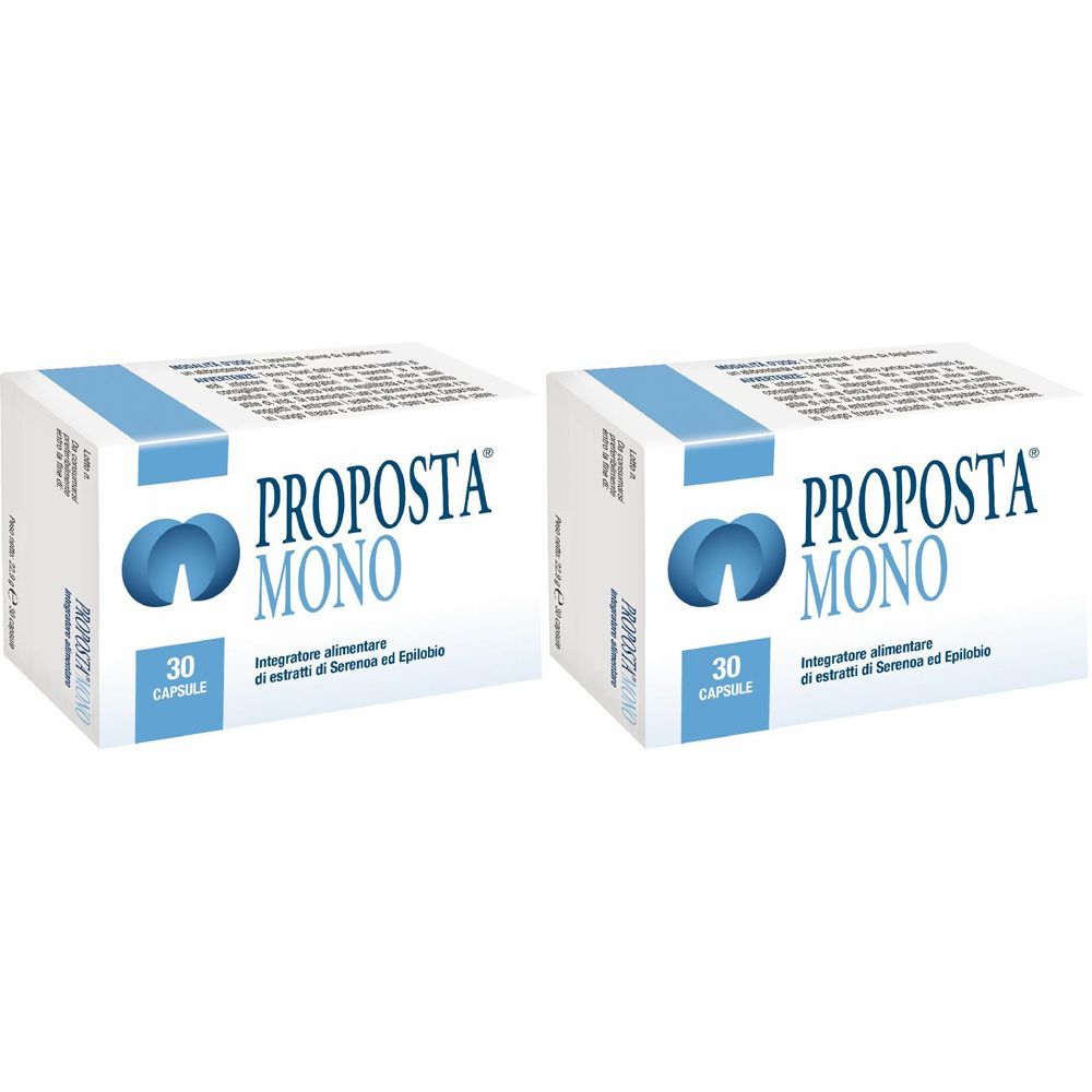 Due scatole PROPOSTA MONO. Scritta: 30 capsule. Confezione blu e bianca.