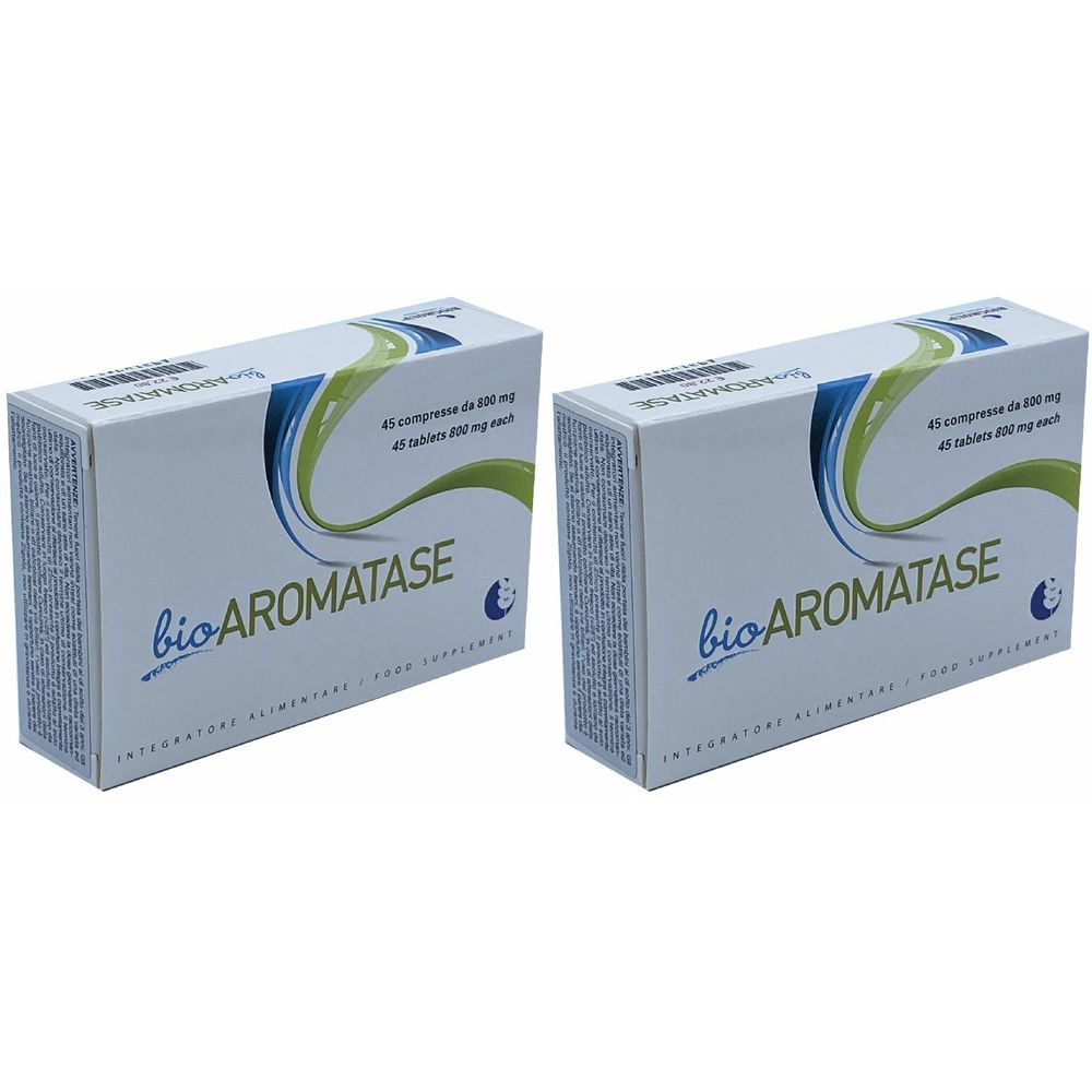 Due scatole con scritto "bio AROMATASE". Ogni scatola indica "45 compresse da 333 mg".
