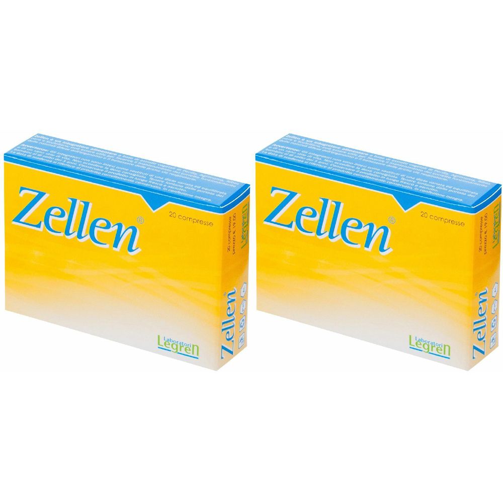 Due scatole gialle con coperchi blu. Su ogni scatola è scritto "Zellen".