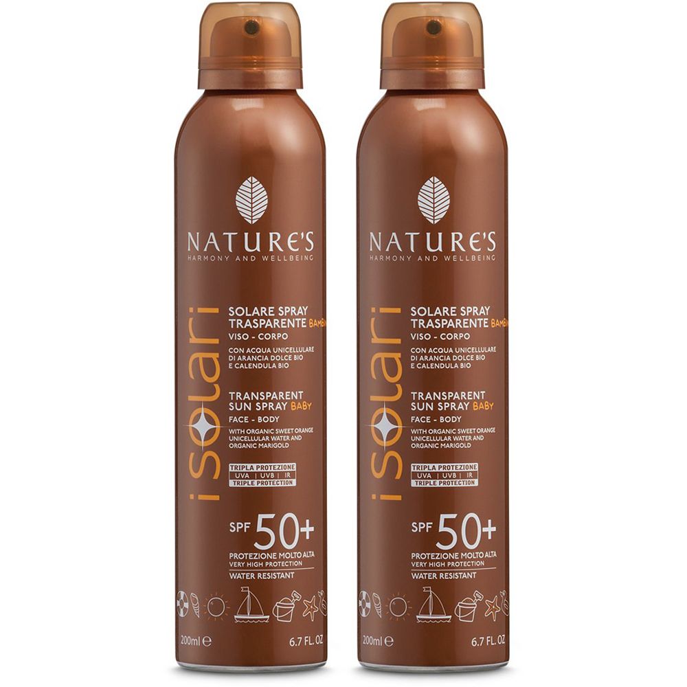 NATURE'S iSolari  Solare Spray Trasparente Bambini SPF 50+ Set da 2