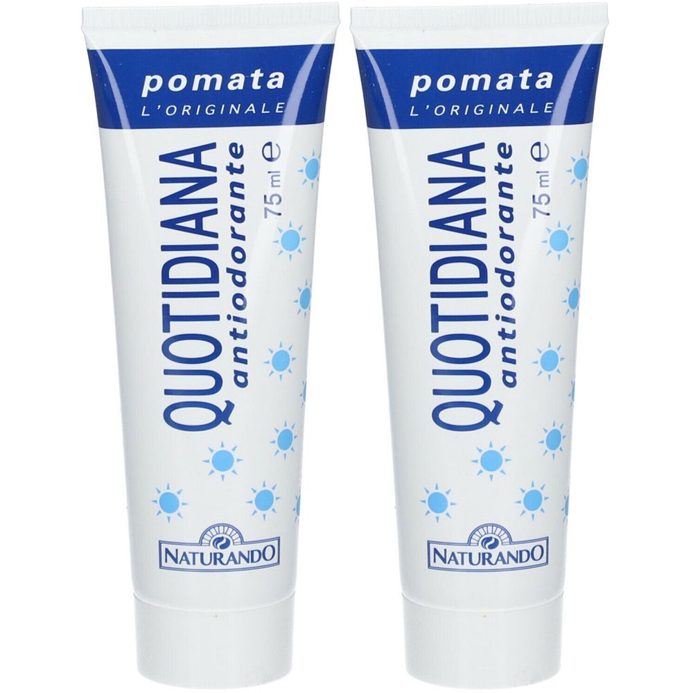 Due tubi di crema. Scritta: QUOTIDIANA Antiodorante, 75 ml. Marchio: Naturando.