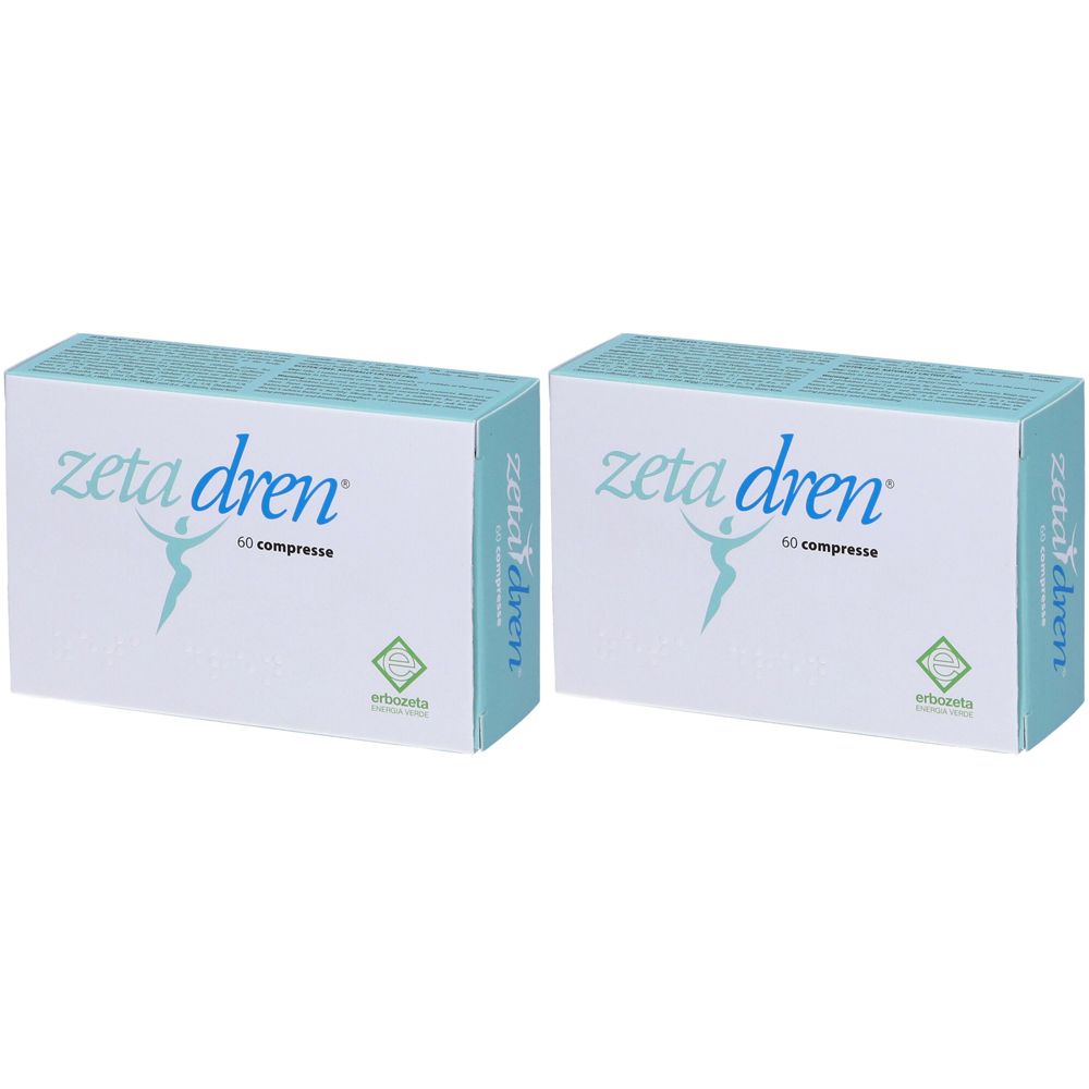 Due scatole bianche con "zeta dren". Ogni scatola presenta un logo e la scritta "60 compresse".