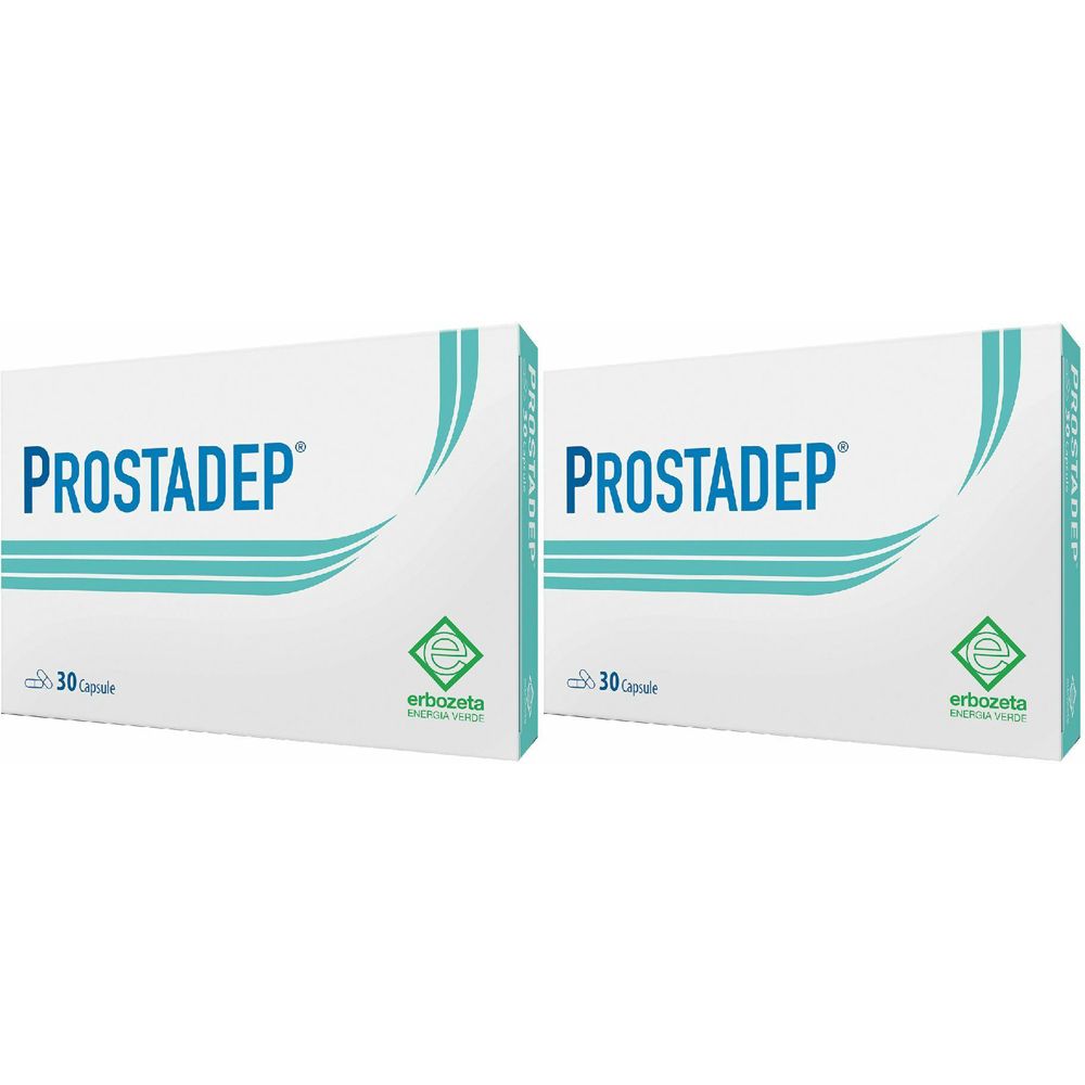 Due scatole bianche con la scritta PROSTADEP. Ogni scatola riporta "30 Capsule" e il logo Erbozeta.